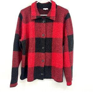 NWT J.Jill Black Red Buffalo Check Button Front Wool Blend Cardigan Size 4X